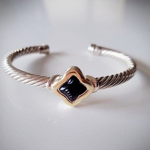 David Yurman Albion Black Onyx Cable Bracelet β 18K & Sterling Silver β L - Picture 7 of 7